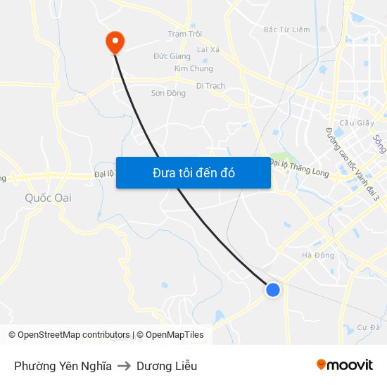 Phường Yên Nghĩa to Dương Liễu map