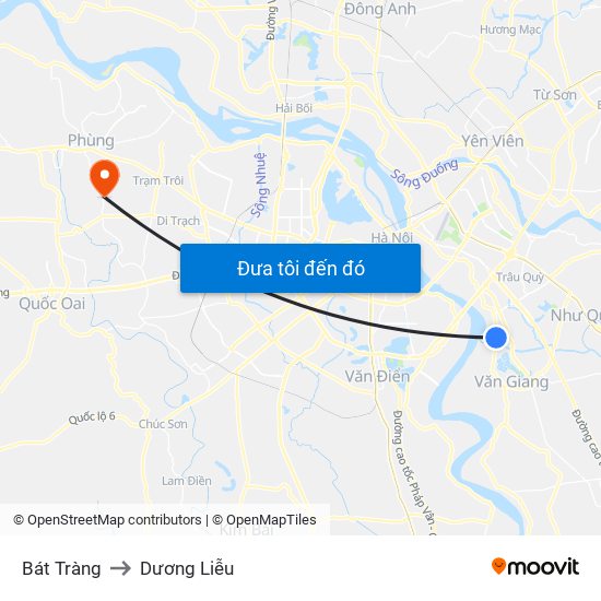 Bát Tràng to Dương Liễu map