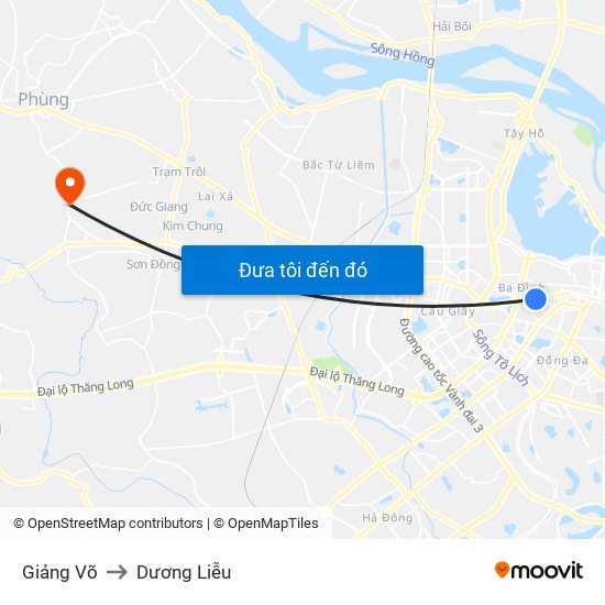 Giảng Võ to Dương Liễu map