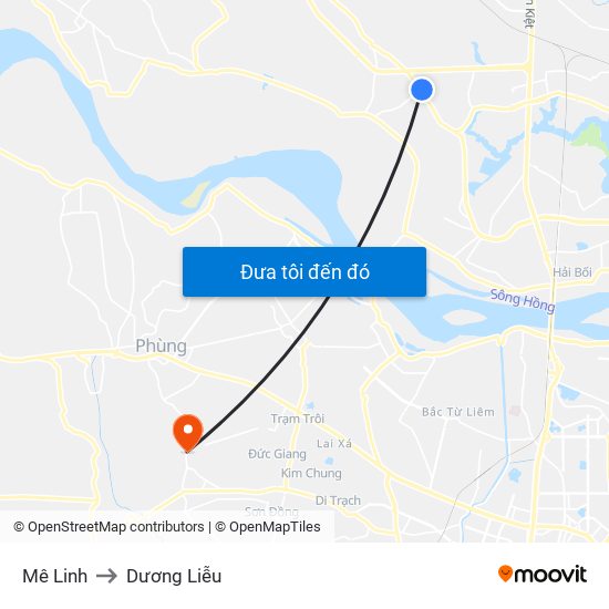 Mê Linh to Dương Liễu map