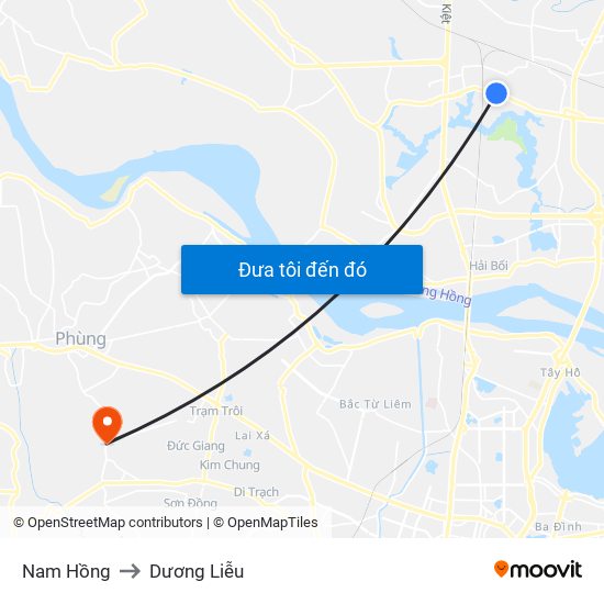 Nam Hồng to Dương Liễu map