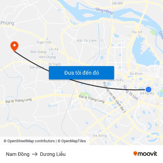 Nam Đồng to Dương Liễu map