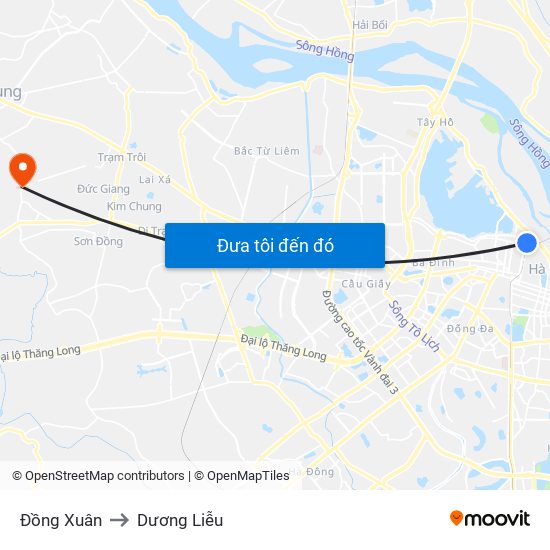 Đồng Xuân to Dương Liễu map