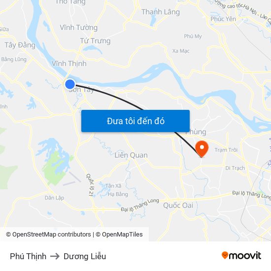 Phú Thịnh to Dương Liễu map