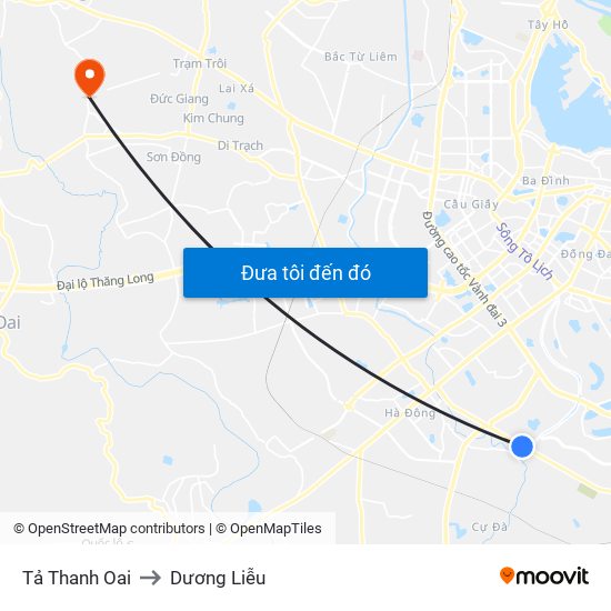 Tả Thanh Oai to Dương Liễu map