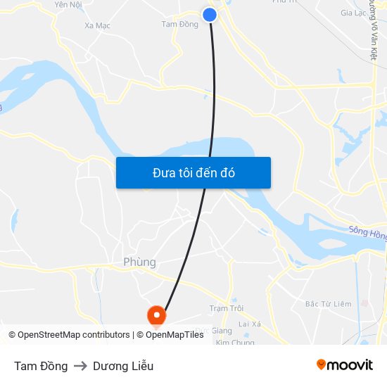 Tam Đồng to Dương Liễu map