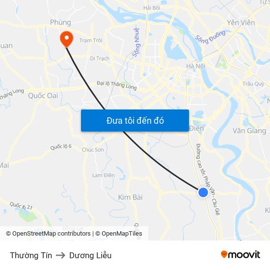 Thường Tín to Dương Liễu map
