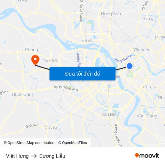 Việt Hưng to Dương Liễu map