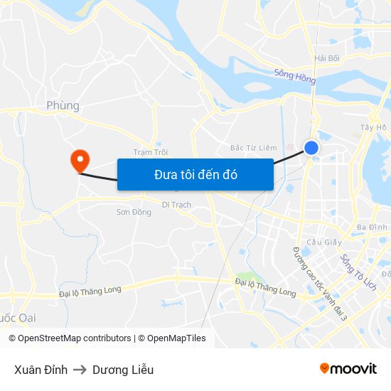 Xuân Đỉnh to Dương Liễu map