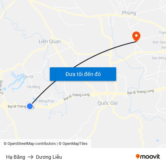 Hạ Bằng to Dương Liễu map