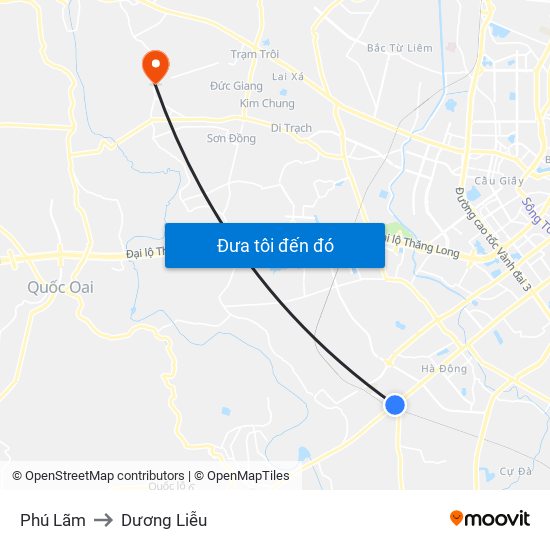 Phú Lãm to Dương Liễu map