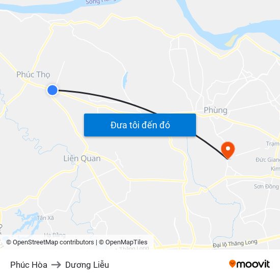 Phúc Hòa to Dương Liễu map
