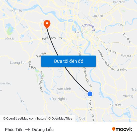 Phúc Tiến to Dương Liễu map