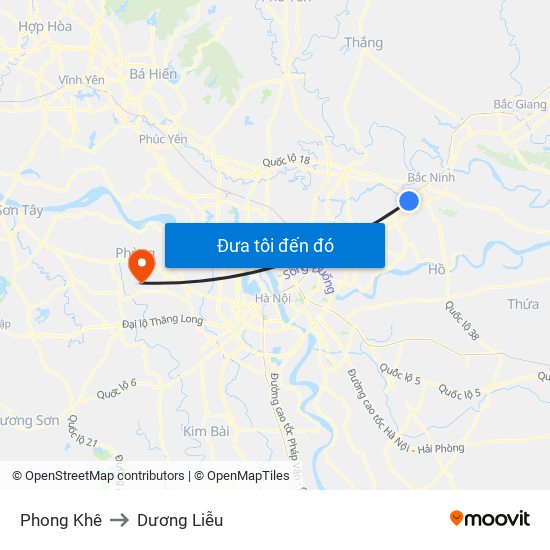 Phong Khê to Dương Liễu map