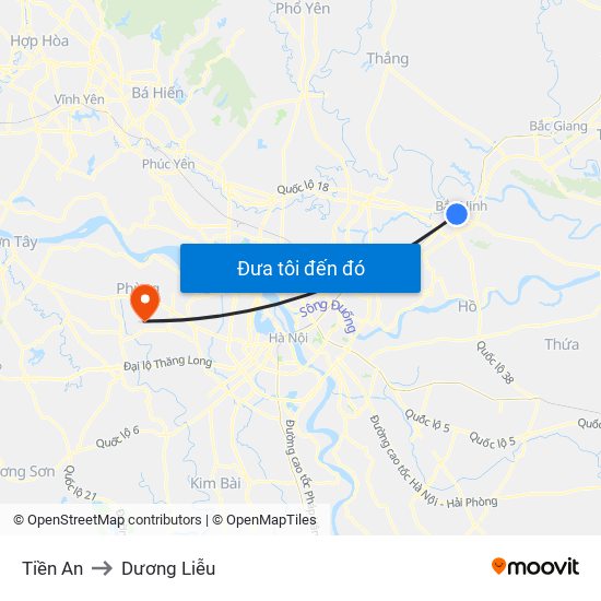 Tiền An to Dương Liễu map