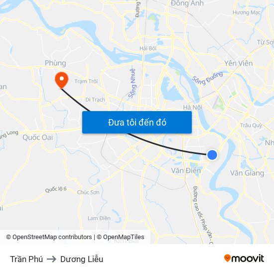 Trần Phú to Dương Liễu map