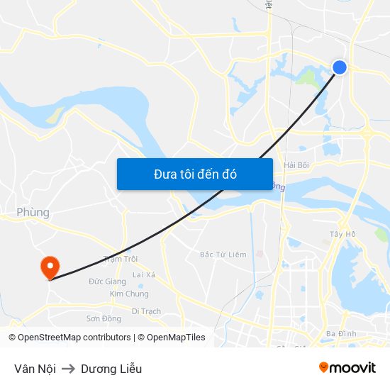 Vân Nội to Dương Liễu map
