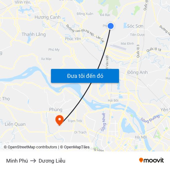 Minh Phú to Dương Liễu map
