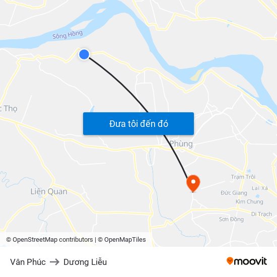 Vân Phúc to Dương Liễu map