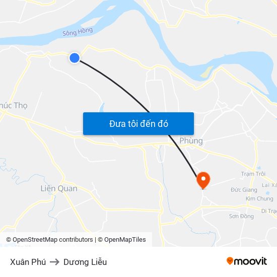 Xuân Phú to Dương Liễu map