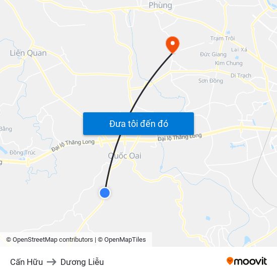 Cấn Hữu to Dương Liễu map