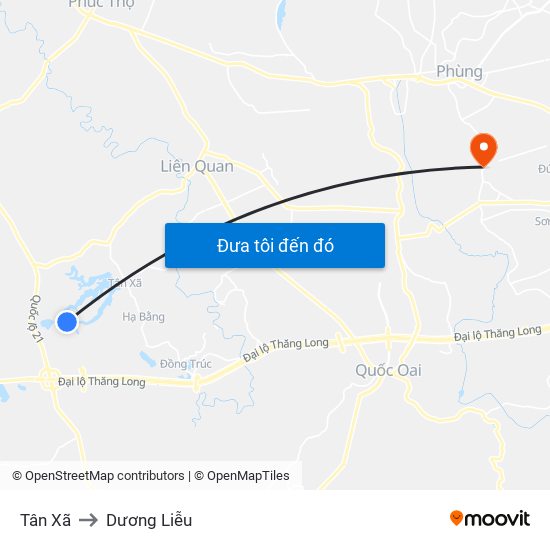 Tân Xã to Dương Liễu map