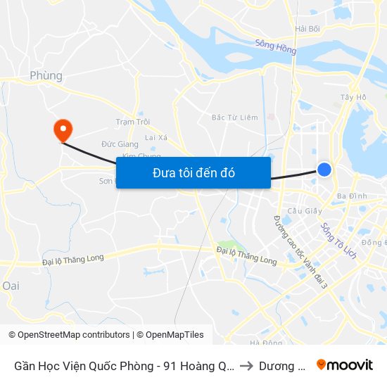 Gần Học Viện Quốc Phòng - 91 Hoàng Quốc Việt to Dương Liễu map