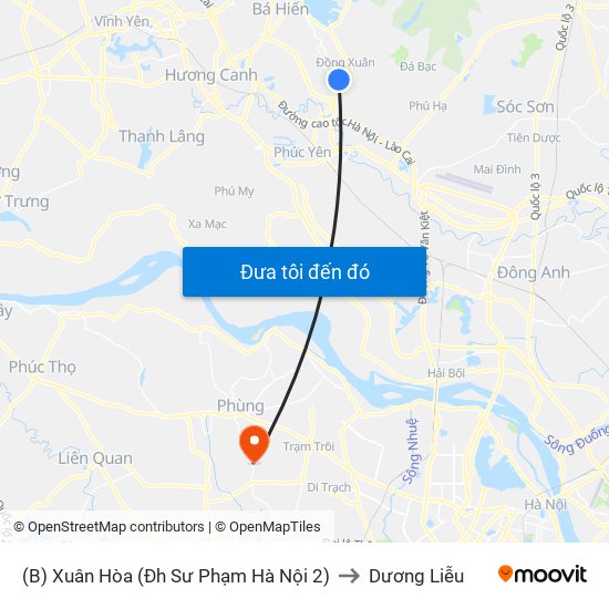 (B) Xuân Hòa (Đh Sư Phạm Hà Nội 2) to Dương Liễu map