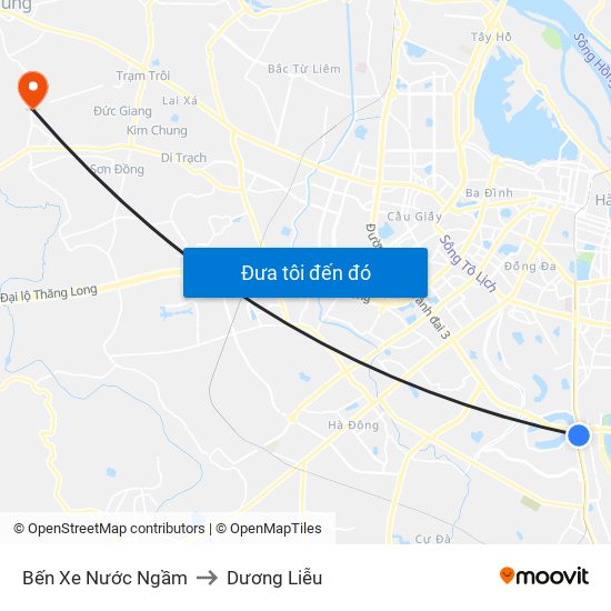 Bến Xe Nước Ngầm to Dương Liễu map