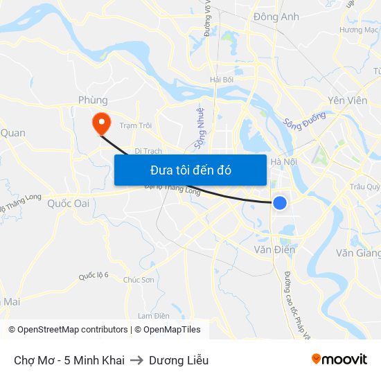 Chợ Mơ - 5 Minh Khai to Dương Liễu map