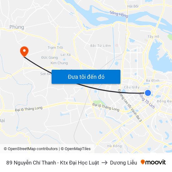 89 Nguyễn Chí Thanh - Ktx Đại Học Luật to Dương Liễu map
