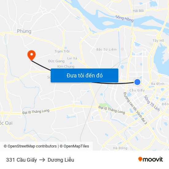 331 Cầu Giấy to Dương Liễu map
