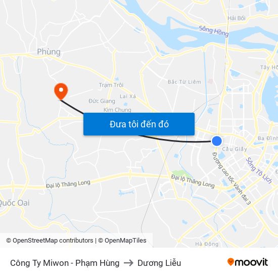 Công Ty Miwon - Phạm Hùng to Dương Liễu map