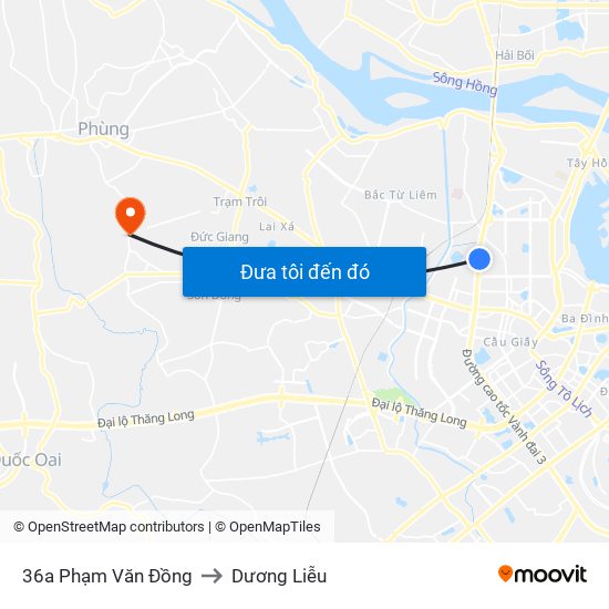 36a Phạm Văn Đồng to Dương Liễu map