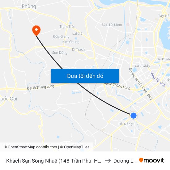 Khách Sạn Sông Nhuệ (148 Trần Phú- Hà Đông) to Dương Liễu map