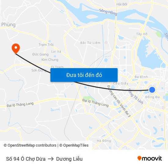 Số 94 Ô Chợ Dừa to Dương Liễu map