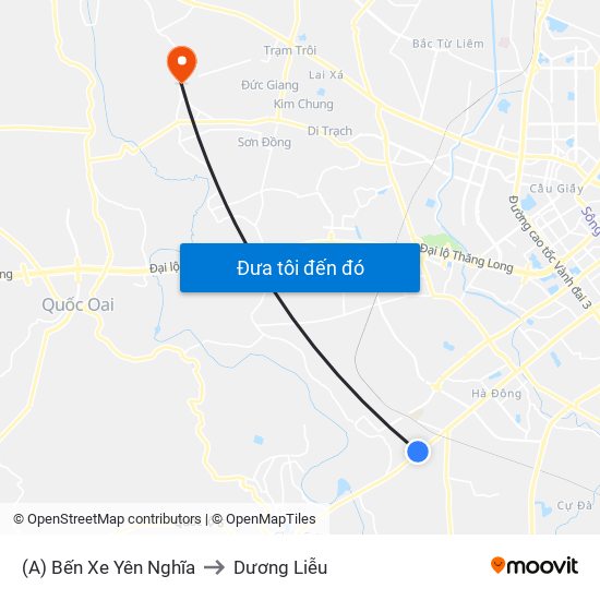 (A) Bến Xe Yên Nghĩa to Dương Liễu map