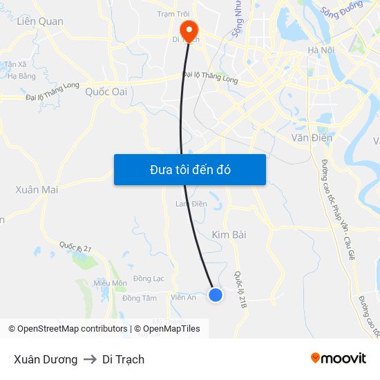 Xuân Dương to Di Trạch map