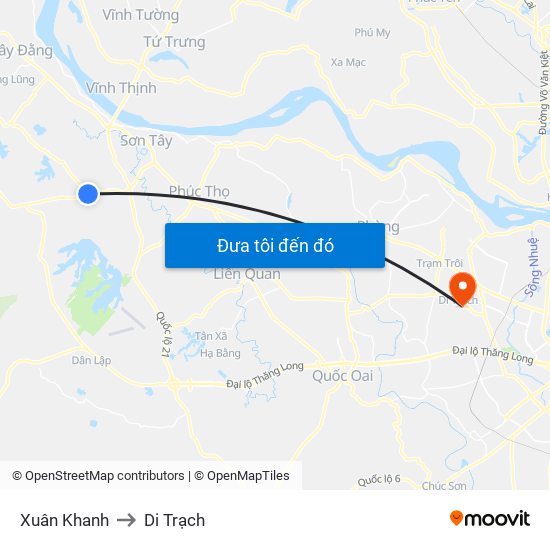 Xuân Khanh to Di Trạch map