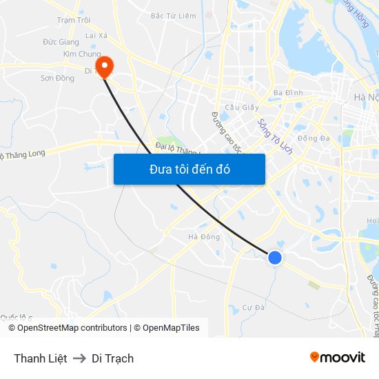 Thanh Liệt to Di Trạch map