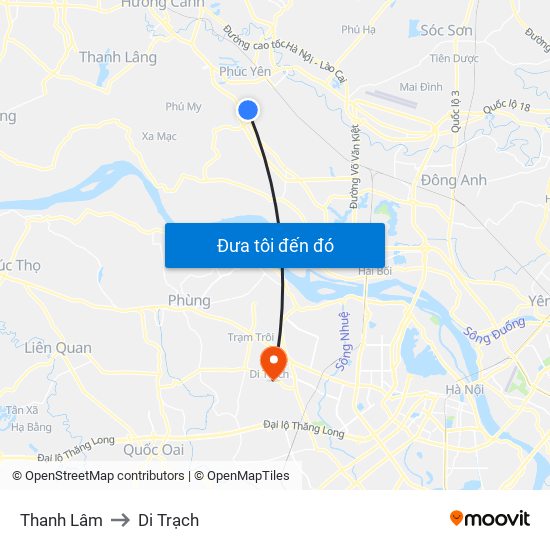 Thanh Lâm to Di Trạch map
