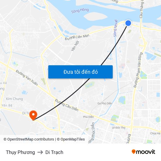 Thụy Phương to Di Trạch map