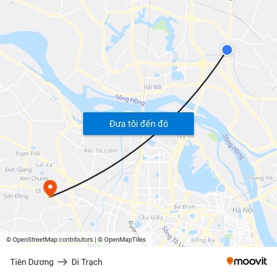 Tiên Dương to Di Trạch map