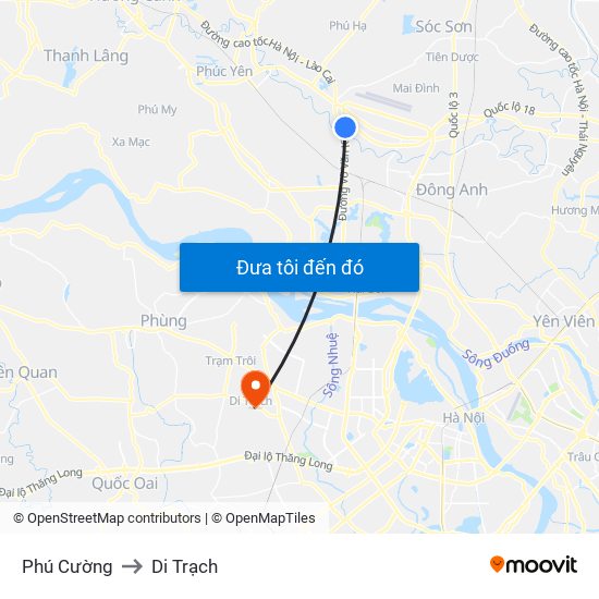 Phú Cường to Di Trạch map