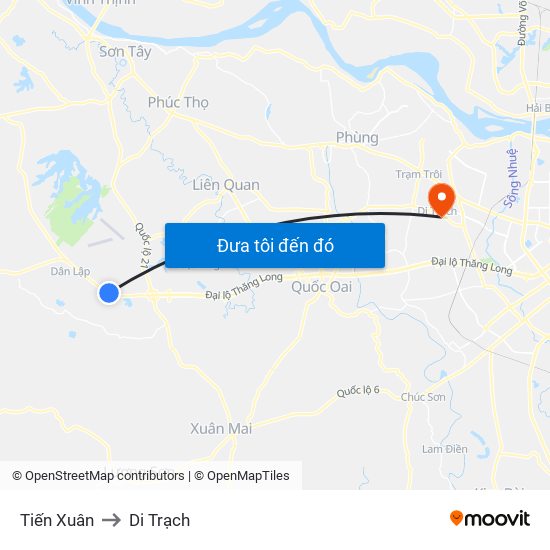 Tiến Xuân to Di Trạch map