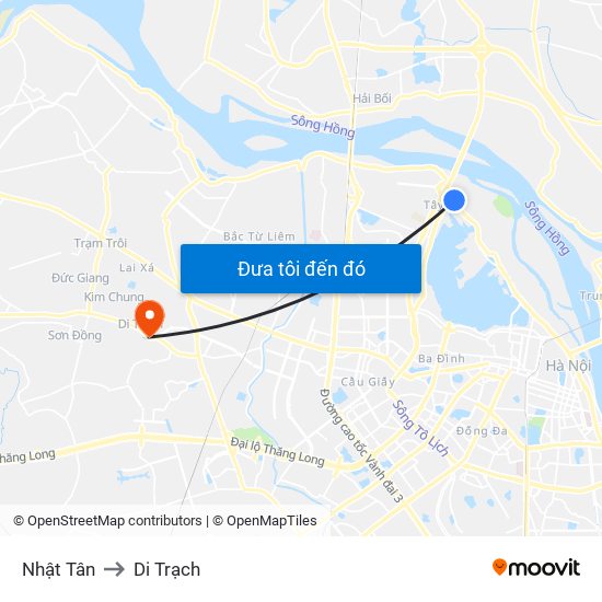 Nhật Tân to Di Trạch map