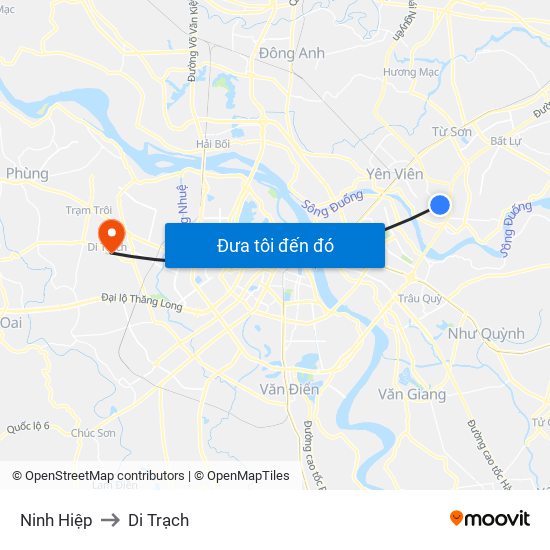 Ninh Hiệp to Di Trạch map