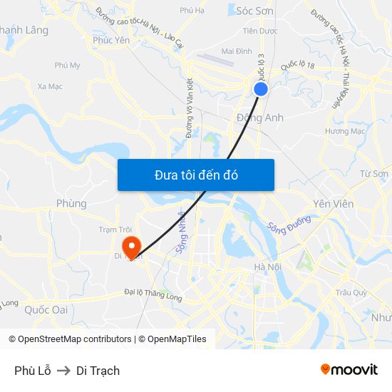 Phù Lỗ to Di Trạch map