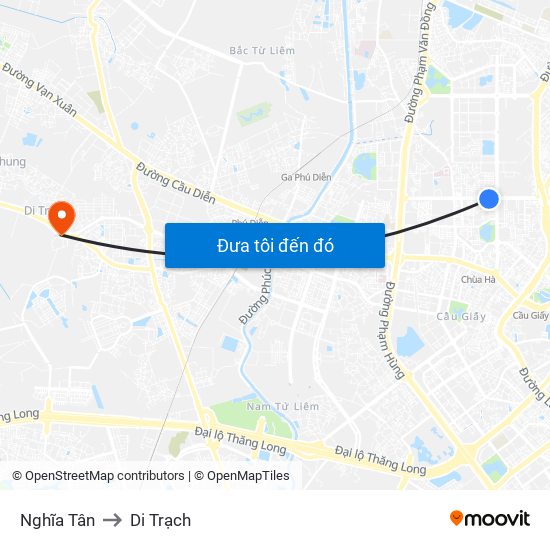Nghĩa Tân to Di Trạch map