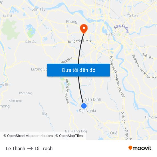 Lê Thanh to Di Trạch map